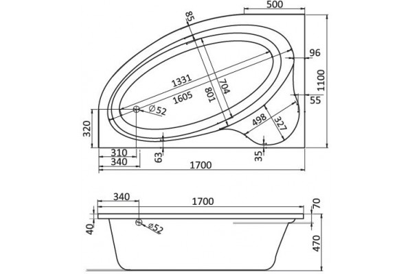 Ванна акриловая Santek Эдера 170x110 левосторонняя белая 1.WH11.1.995