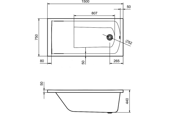 Акриловая ванна Santek Фиджи 150x75 1.WH50.1.598