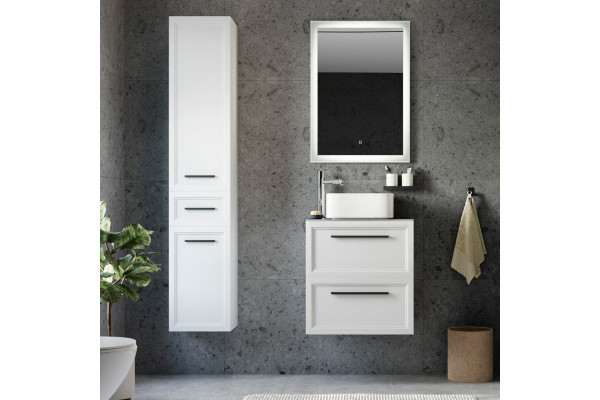 Мебель для ванной STWORKI Эстерсунд 60 белая матовая, простоун беж с отверстием под смеситель в столешнице, подвесная, с ящиками