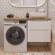 Тумба с раковиной STWORKI Берген 60 белая со светлой столешницей 122, Moduo 50 Square, L, подвесная, с ящиками