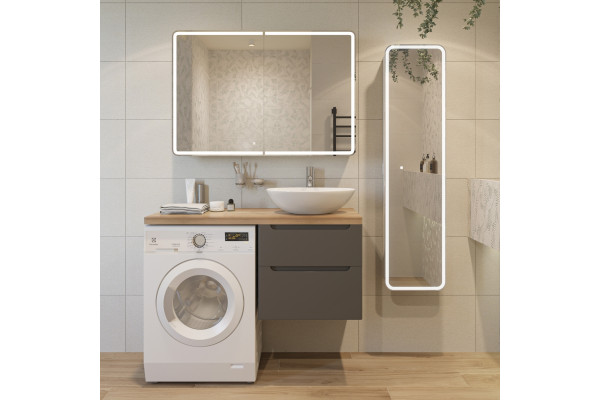 Тумба с раковиной STWORKI Берген 60 серая со светлой столешницей 122, Moduo 55 Leaf, L, подвесная, с ящиками