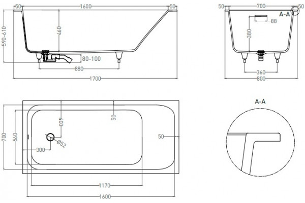 Ванна из искусственного камня Salini Orlanda Kit S-Sense 170x80, матовая, прямоугольная, встраиваемая
