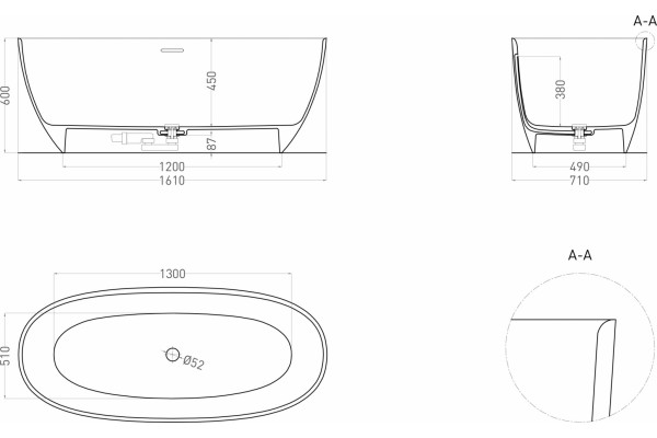 Ванна из искусственного камня Salini Alda S-Sense 160x70, глянцевая, овальная, отдельностоящая