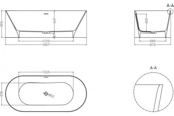 Ванна из искусственного камня Salini Mona S-Sense 180x80, глянцевая, овальная, отдельностоящая