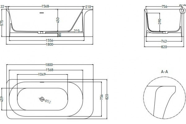 Ванна из искусственного камня Salini Ninfea S-Stone 180x82, матовая, прямоугольная, отдельностоящая