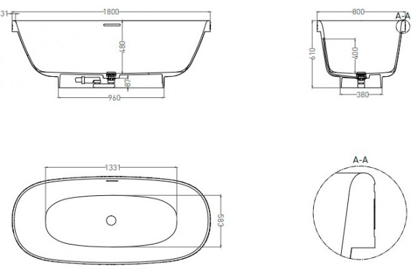 Ванна из искусственного камня Salini Greca S-Stone 180x80, матовая, овальная, отдельностоящая