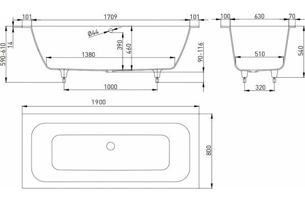 Ванна из искусственного камня Salini Orlandа Axis 190x80 глянцевая прямоугольная, объем 325 л.