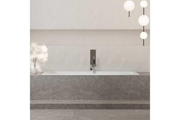 Salini CASCATA KIT Встраиваемая ванна с прямоугольной чашей 1698х750х600мм ножки донный клапан "Up&Down" сифон S-Sense белый глянцевый 104313G
