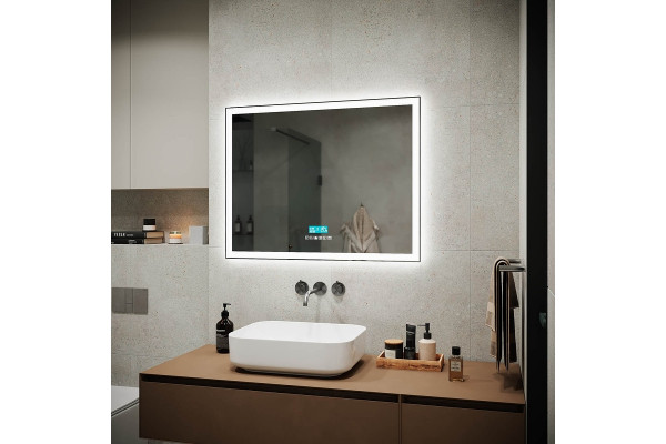 Зеркало Sancos City 2.0 90х70 с подсветкой, часами, подогревом, Bluetooth в современном стиле