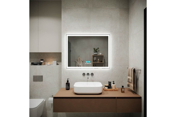 Зеркало Sancos City 2.0 90х70 с подсветкой, часами, подогревом, Bluetooth в современном стиле