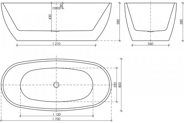 Акриловая ванна Sancos Flo FB02 170x80 овальная, отдельностоящая, объем 350 л.