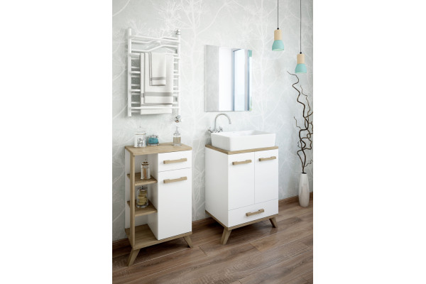 Тумба Sanflor Ингрид 50 швейцарский вяз, белая, подвесная, фурнитура дерево