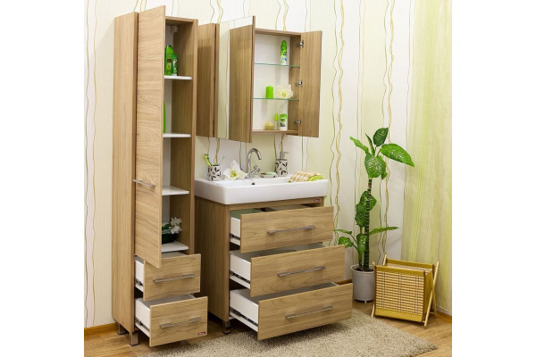 Тумба с раковиной Sanflor Ларго 80 вяз швейцарский, напольная, матовая
