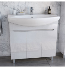 Тумба с раковиной Sanstar Megliore Bianco 85, с дверками, глянцевая