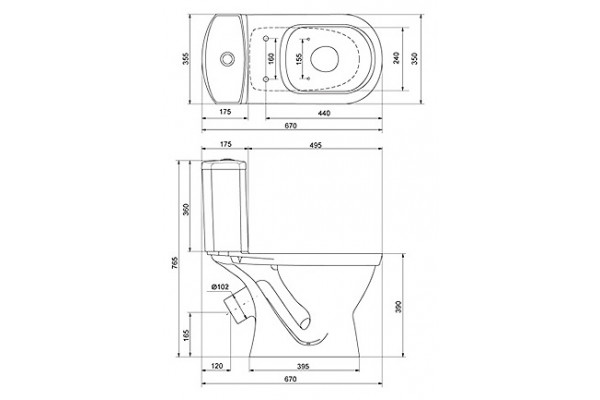 Унитаз-компакт Santek Алькор WH302140 белый, овальный, антивсплеск, 35.5x67 см