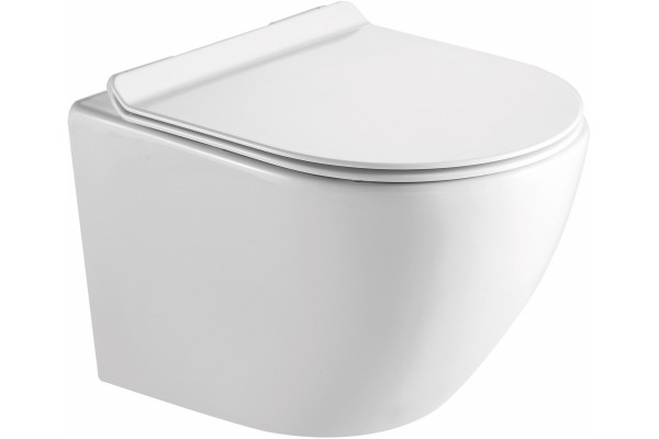 Унитаз подвесной SantiLine SL-5005 безободковый, с микролифтом, белый, овальный, 36.5x48 см