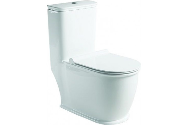 Унитаз-моноблок SantiLine SL-5019 безободковый, с микролифтом, белый, овальный, 41.5x70 см