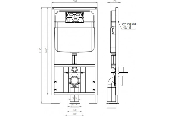Система инсталляции для унитазов SantiLine SL-04 с кнопкой смыва, 55x10x119 см,  в современном стиле