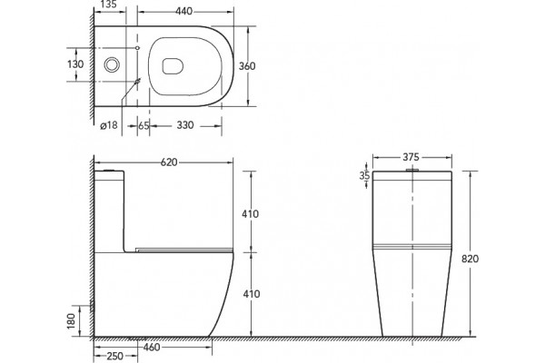 Унитаз-компакт SantiLine SL-5016MB безободковый, с микролифтом, черный матовый, 37.5x62 см