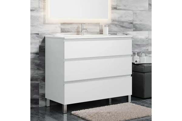 Тумба с раковиной Sanvit Авеню 3 100, белая, напольная, с ящиками