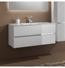 Тумба с раковиной Sanvit Кубэ-2 100 белый глянец, подвесная, с ящиками