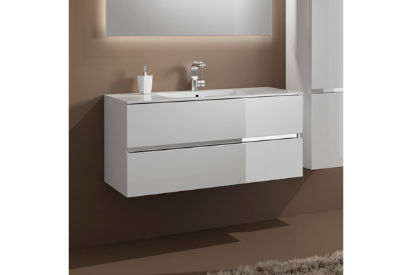 Тумба с раковиной Sanvit Кубэ-2 100 белый глянец, подвесная, с ящиками