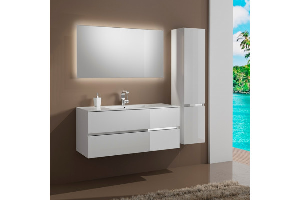 Тумба с раковиной Sanvit Кубэ-2 100 белый глянец, подвесная, с ящиками