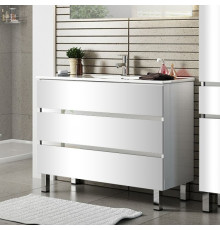 Тумба с раковиной Sanvit Кубэ-3 90 белый глянец, с ящиками, с доводчиками