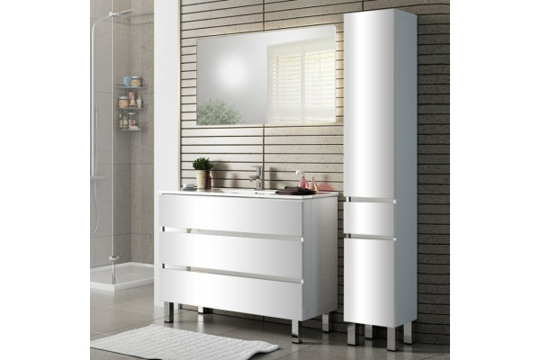 Тумба с раковиной Sanvit Кубэ-3 90 белый глянец, с ящиками, с доводчиками