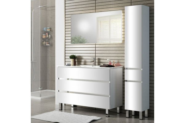 Тумба с раковиной Sanvit Кубэ-3 120 белый глянец, с ящиками, с доводчиками