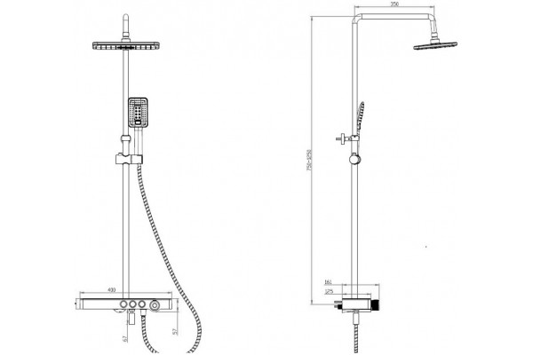 Душевая стойка Savol SK-H3345A хром, штанга 125 см, шланг 150 см