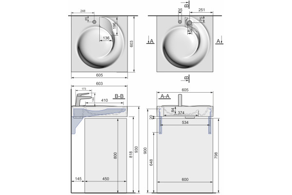 Раковина над стиральной машиной Stella Polar Киото 60x60 с кронштейнами, квадратная, цвет белый