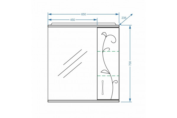 Зеркальный шкаф Stella Polar Фантазия 65/C подвесной, правый, с подсветкой, белый, с полками
