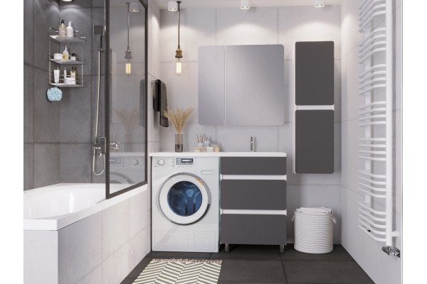 Тумба для комплекта Stella Polar Корделия 60 см, напольная, 2 ящика, корпус белый, фасад серый в современном стиле