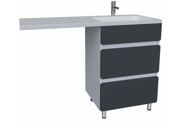 Тумба с раковиной Stella Polar Корделия 60 см, напольная, 2 ящика, корпус белый, фасад серый, правая в современном стиле