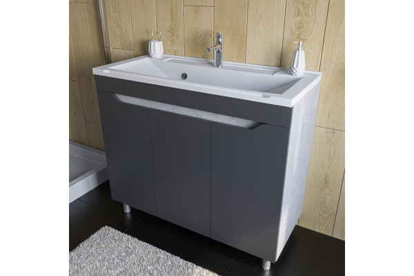 Тумба для комплекта Stella Polar Абигель 90 см, напольная, 3 дверки, серый-цемент в современном стиле