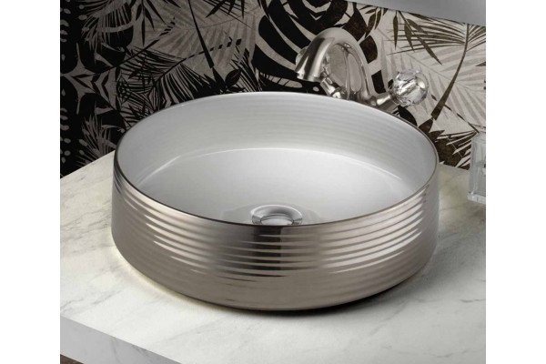 Раковина CIPPO GLOSSY WHITE INSIDE AND GLOSSY PLATINUM OUTSIDE Terzofoco 0201GWP для установки на столешницу, размер 405*115 мм, цвет WHITE INSIDE AND GLOSSY PLATINUM OUTSIDE