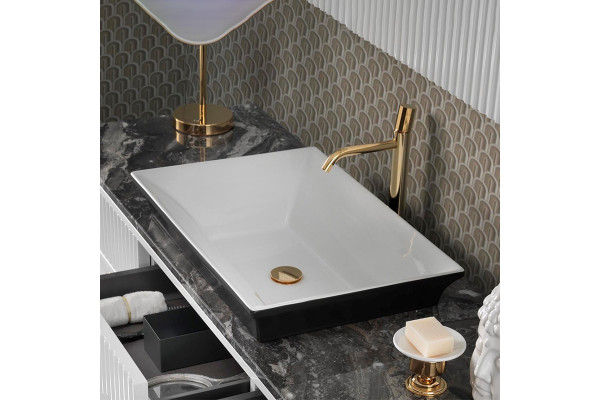 Раковина MANATARES GLOSSY GLOSSY WHITE INSIDE AND BLACK MATT OUSIDE Terzofoco 0403GWBM для установки на столешницу, размер 615*420*140 мм, цвет GLOSSY WHITE INSIDE AND BLACK MATT OUSIDE