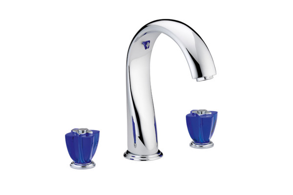 THG PETALE DE CRISTAL BLEU Смеситель на борт ванны на 3 отверстия без ручного душа стекло синее цвет хром U6B-A02-25SG
