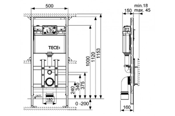 Система инсталляции для унитазов Tece TECElux 9 600 100 бачок 3/6 л, 50x16x112 см