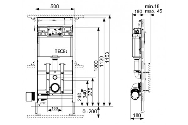 Система инсталляции для унитазов Tece TECElux 9 600 200 бачок 3/6 л, 50x18x112 см