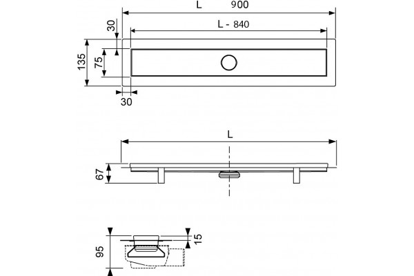 Душевой лоток TECE Linus KL9001 2 в 1 90 см хром, в пол около стены