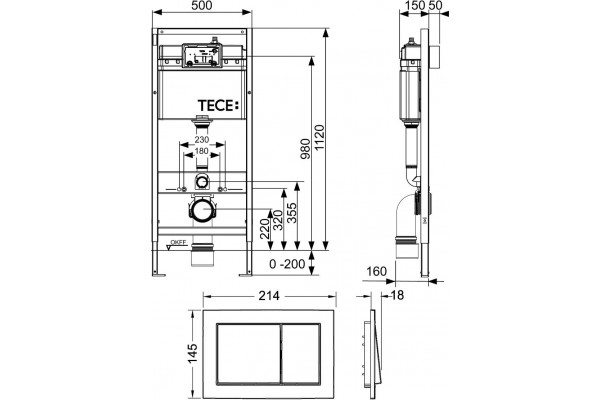 Система инсталляции для унитазов TECE Base 50x16x112 см,  в стиле hi-tech