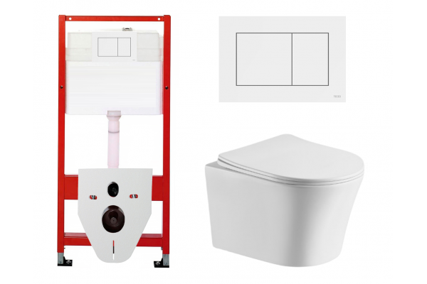 Комплект 3 в 1 инсталляция Tece Base 9400413 + Подвесной унитаз Cerutti Spa Adige Aria CT7837 с кнопкой смыва, в стиле hi-tech в стиле hi-tech