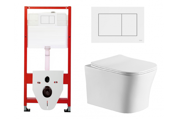 Комплект 3 в 1 инсталляция Tece Base 9400413 + Подвесной унитаз Cerutti Spa Marmolada aria CT7778 с кнопкой смыва, в стиле hi-tech в стиле hi-tech