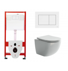 Комплект 3 в 1 инсталляция Tece Base 9400413 + Подвесной унитаз Ceramica Nova Forma CN3009 с кнопкой смыва, в стиле hi-tech в стиле hi-tech