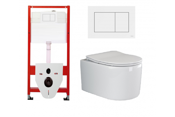 Комплект 3 в 1 инсталляция Tece Base 9400413 + Подвесной унитаз Ceramica Nova Moments CN3003 с кнопкой смыва, в стиле hi-tech в стиле hi-tech