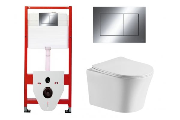 Комплект 3 в 1 инсталляция Tece Now  9400412 + Подвесной унитаз Cerutti Spa Adige Aria CT7837 с кнопкой смыва, в стиле hi-tech в стиле hi-tech