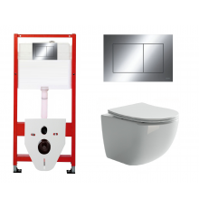 Комплект 3 в 1 инсталляция Tece Now 9400412 + Подвесной унитаз Ceramica Nova Forma CN3009 с кнопкой смыва, в стиле hi-tech в стиле hi-tech
