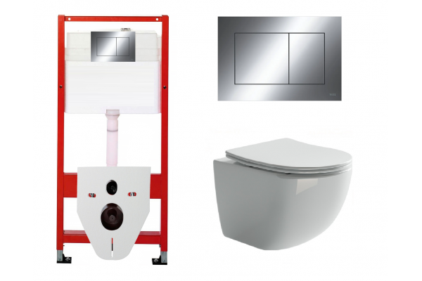 Комплект 3 в 1 инсталляция Tece Now 9400412 + Подвесной унитаз Ceramica Nova Forma CN3009 с кнопкой смыва, в стиле hi-tech в стиле hi-tech